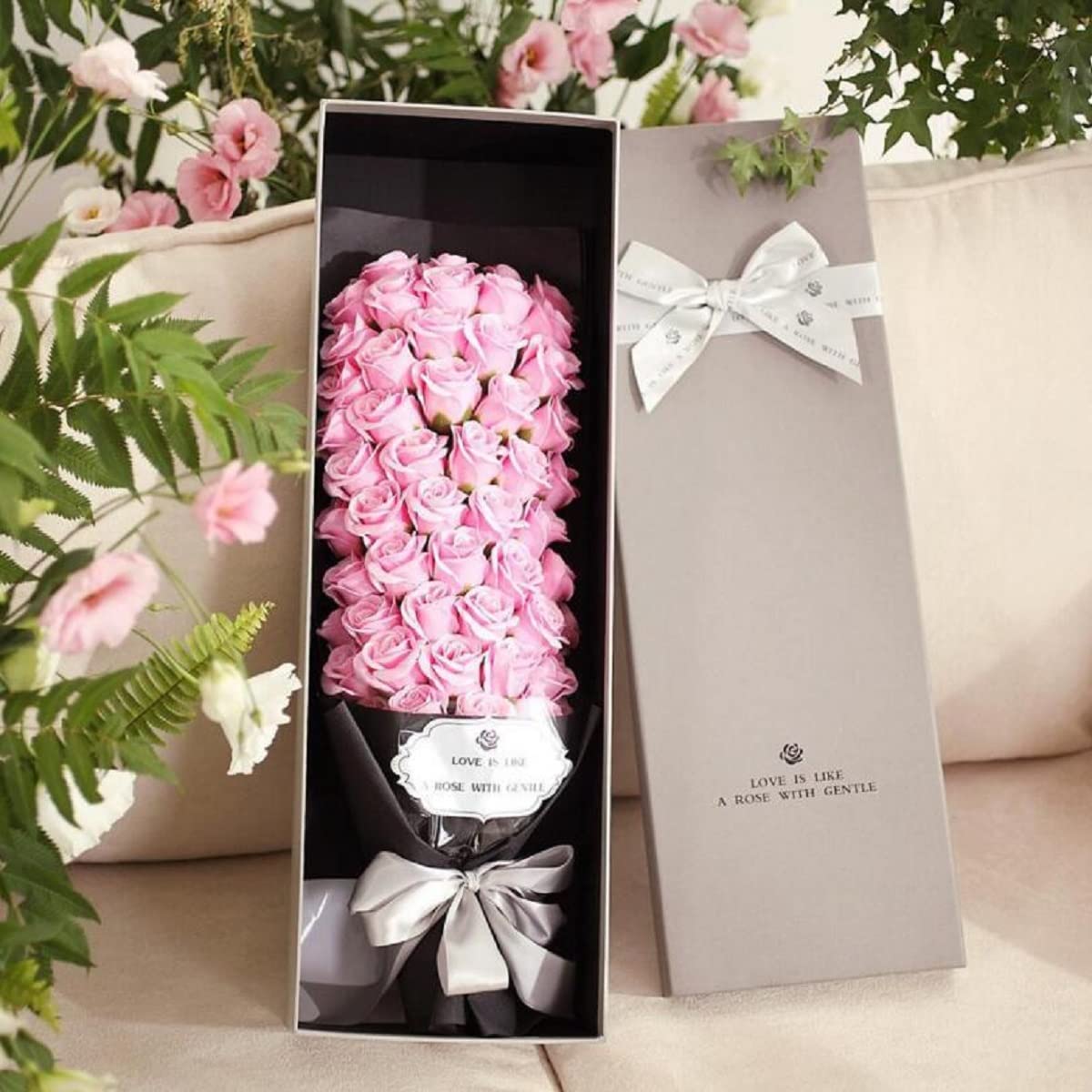 Savon Parfumé Rose Fleur 51 Roses Bouquet De Fleurs Artificielles Cadeau Fleur De Savon Boîte-Cadeau Bouquet pour La Saint-Valentin Fête des Mères Anniversaire Mariage,Rose