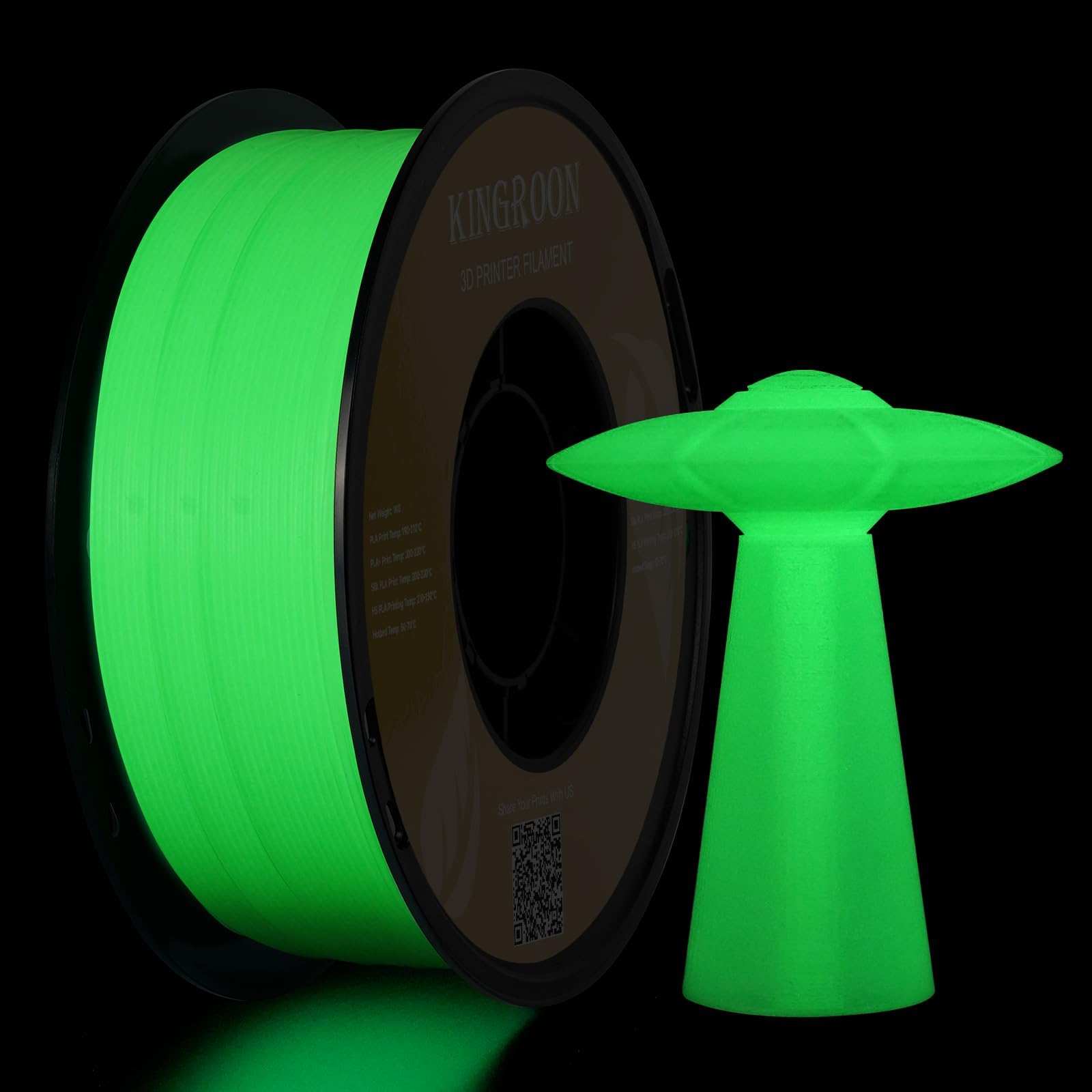 Kingroon Glow in Dark 1.75mm PLA Filament, Fit Most FDM 3D Printers, Dimensional Accuracy +/- 0.03 mm, 1kg Spool(2.2lbs), Luminous PLA 3D Printer Filament - Yellow