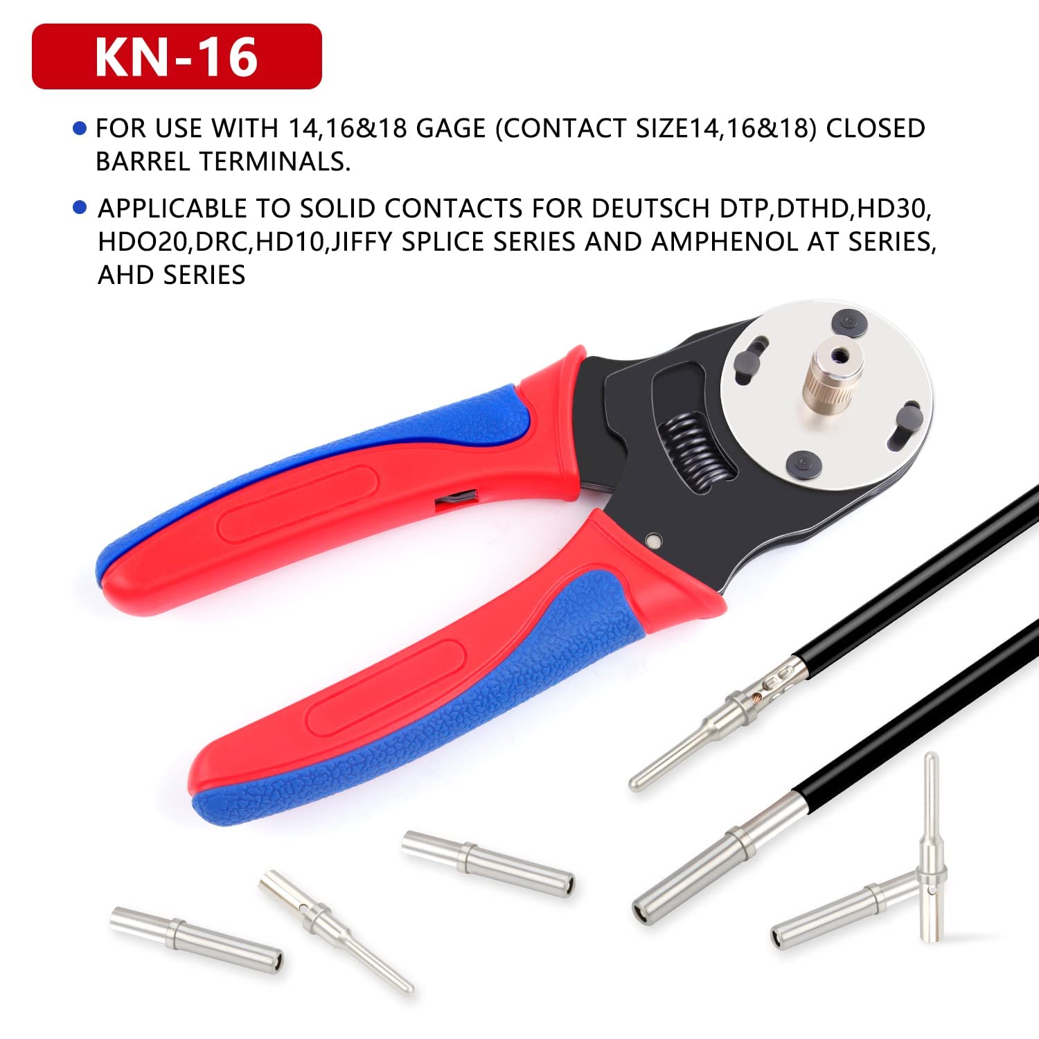 knoweasy Deutsch Crimper, 4 Way Indent, 8 Impression Closed Barrel Crimper with Deutsch Crimp Tool for Deutsch Contacts - Gage 14, 16, 18 - Perfect for Automotive Application