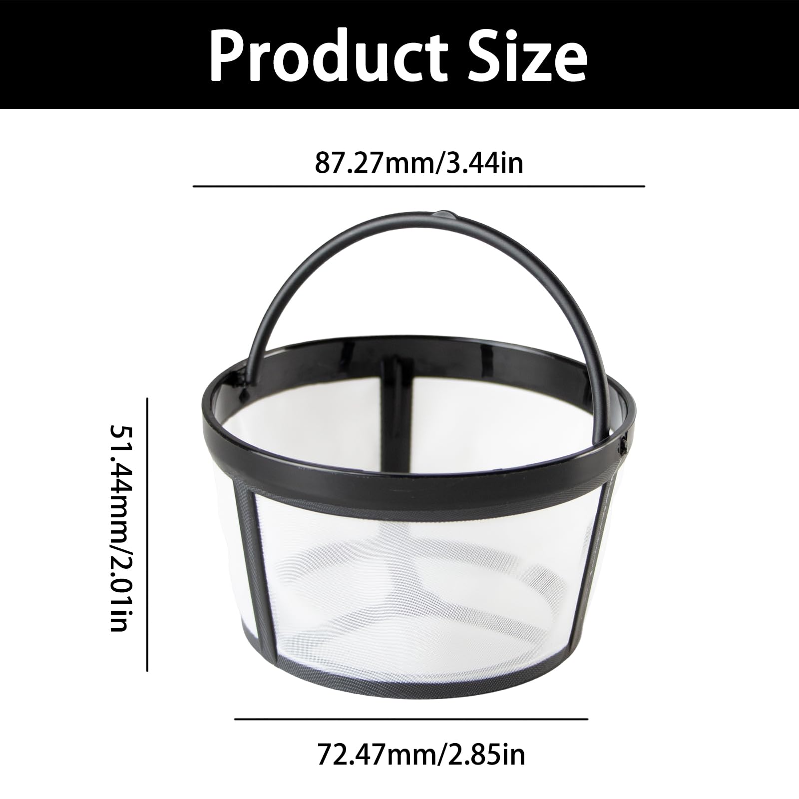 2 Pack Reusable Coffee Filters, 4-8 Cup Coffee Filter Basket, Nylon Mesh Coffee Filter Replacement with Handle Reusable Coffee Filters for Mr. Coffee Makers and Brewers