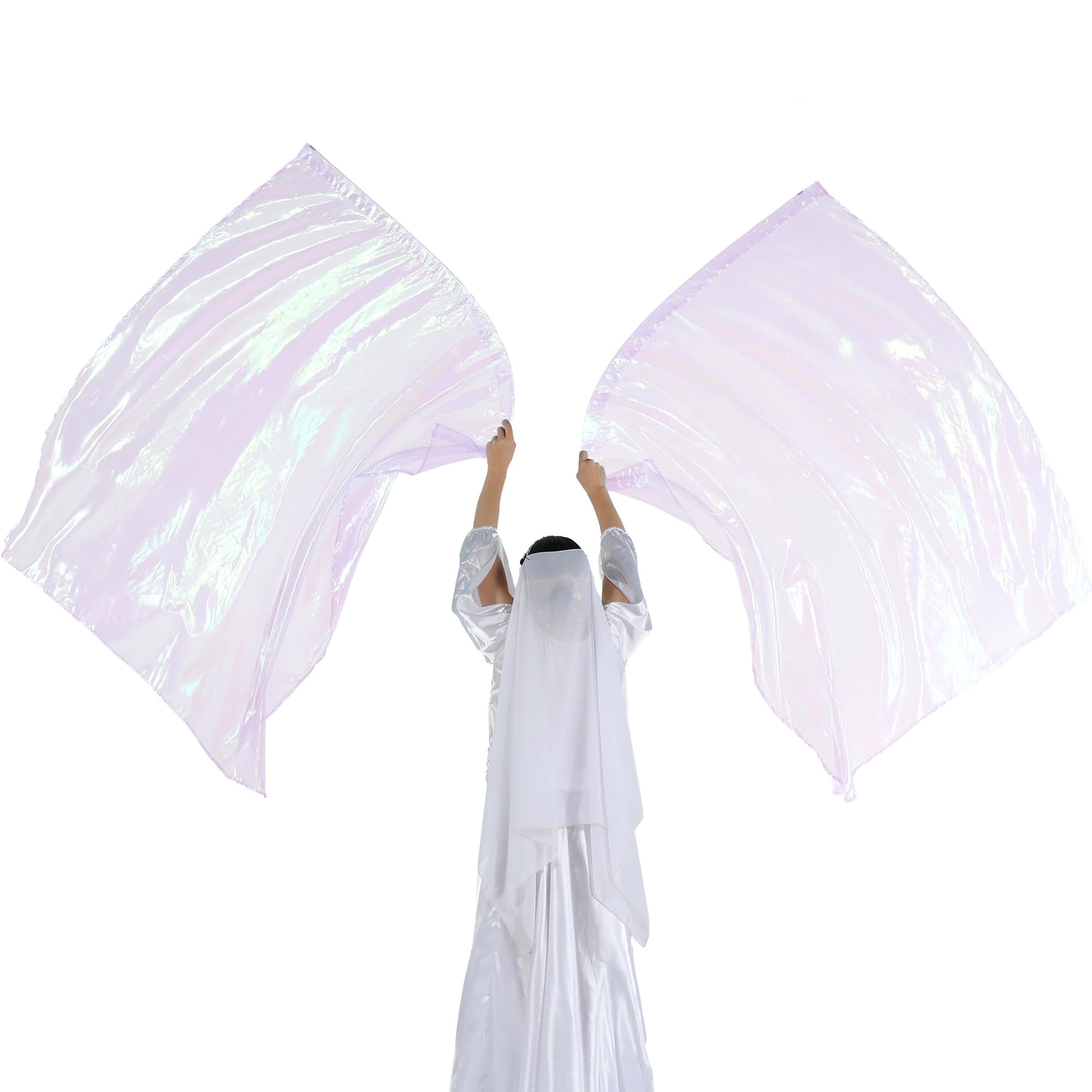 MUNAFIE Juego de banderas de adoración para iglesia de baile (2 banderas + 2 varillas flexibles + bolsa) 47.2 x 55.1 pulgadas, banderas de baile de alabanza para adoración, color blanco transparente