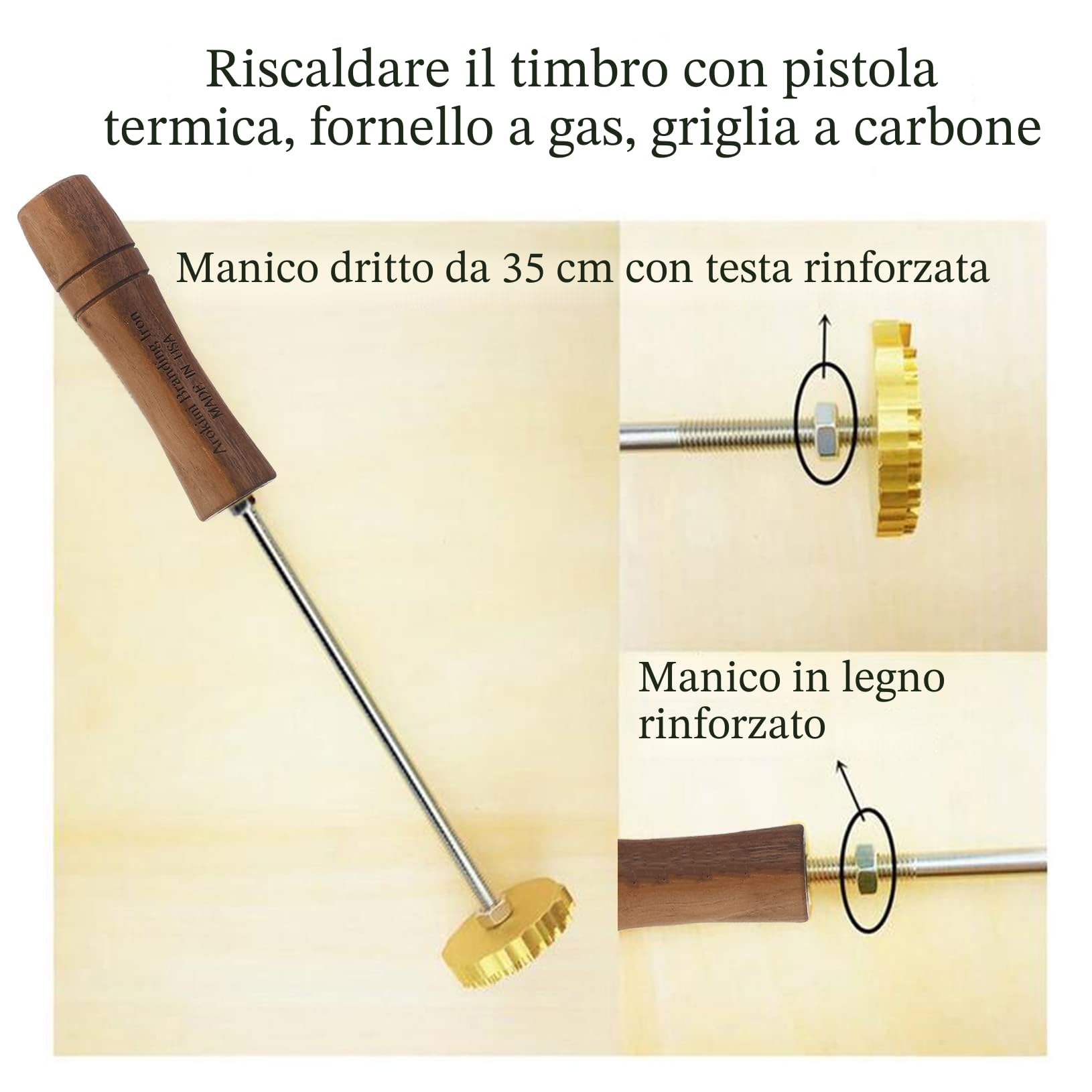 Ferro Personalizzato per Branding su Legno e Pelle - Logo Personalizzato per Lavorazione del Legno (2,5 x 2,5 cm)