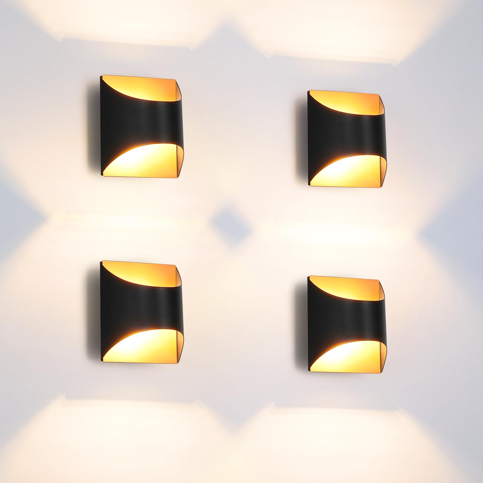 Homefire Wandleuchte Innen Wandlampe Schwarz Gold - 4ER Up Down Flur | Wandlampen Treppenhaus Leuchten Vintage G9 Keramik Wandbeleuchtung für Schlafzimmer Wohnzimmer Kinderzimmer Ohne Leuchtmittel