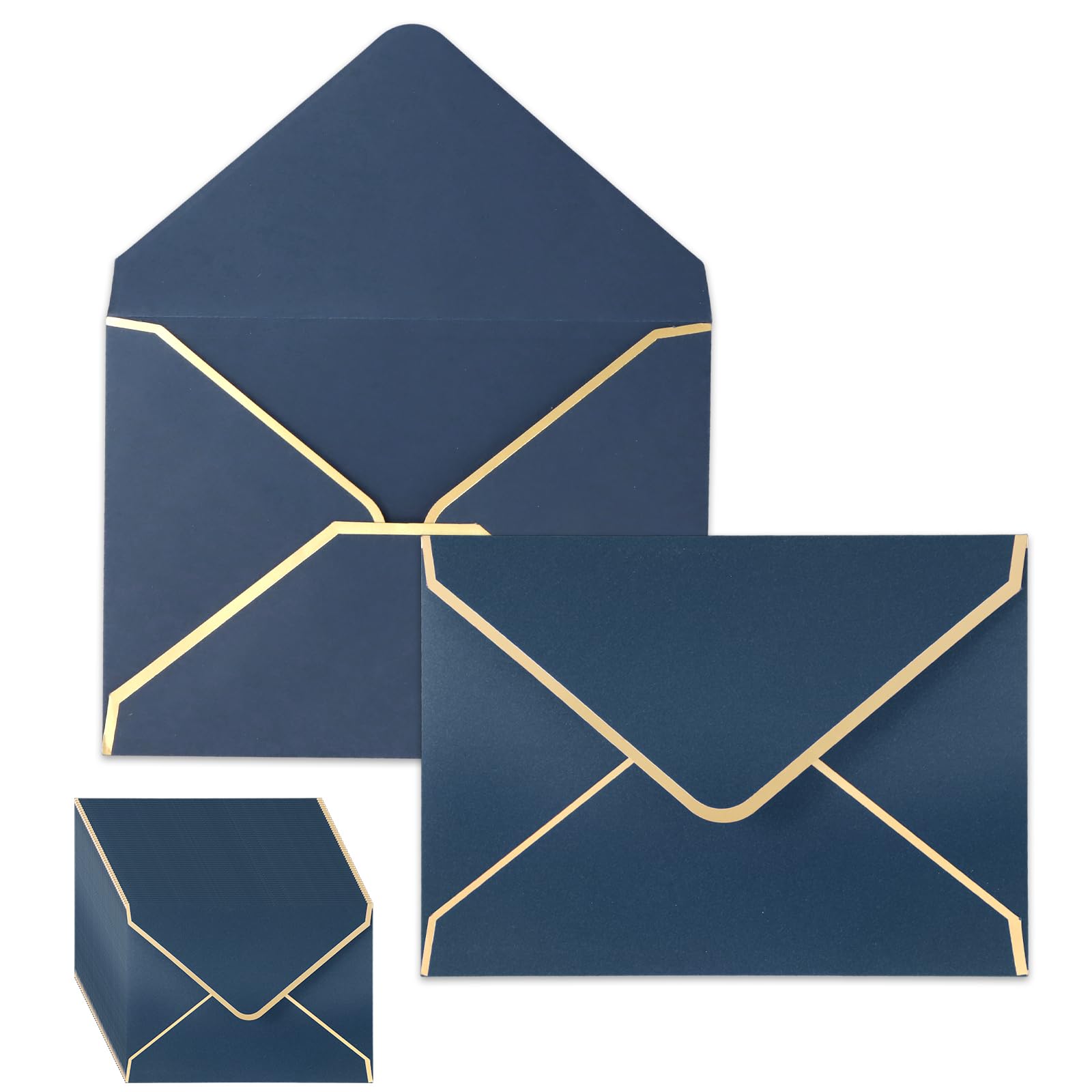 50 Piezas Sobres para Tarjeta de Regalo, Sobres para Invitaciones, Sobres de Invitación de Tamaño 18,5 x 13,5 cm Sobres con Borde Dorado para Invitaciones Boda Cumpleaños Negocios (Azul)