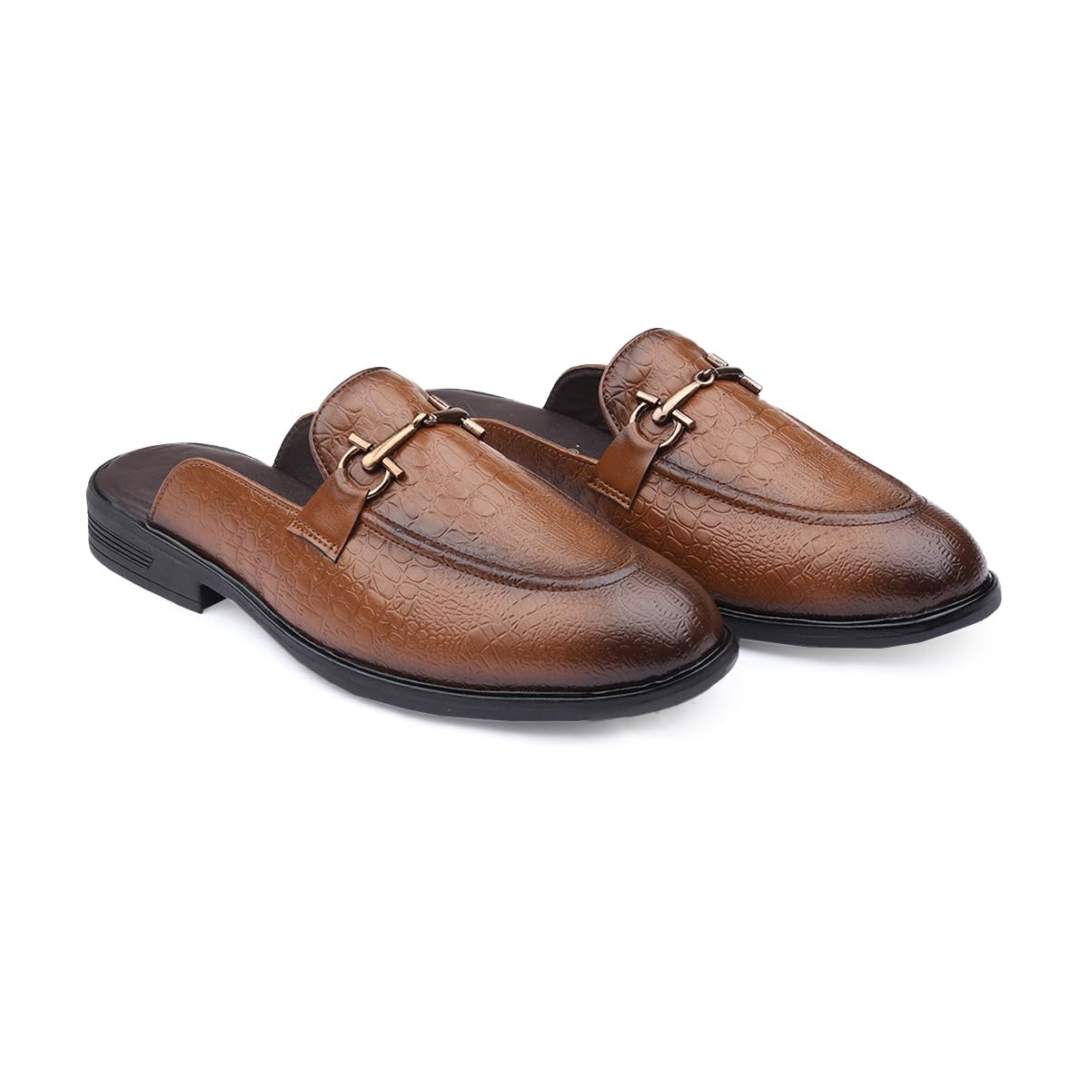 Men's Semi Formal Snake Skin Textured Faux Leather Mules and Uniform Dress Shoes with Buckle Design & Anti-Skid TPR Sole.-image-46
