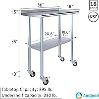 Vista 3 de AmGood Mesa de trabajo de acero inoxidable con protector contra salpicaduras de 1.5 pulgadas y ruedas NSF Mesa de preparación de alimentos