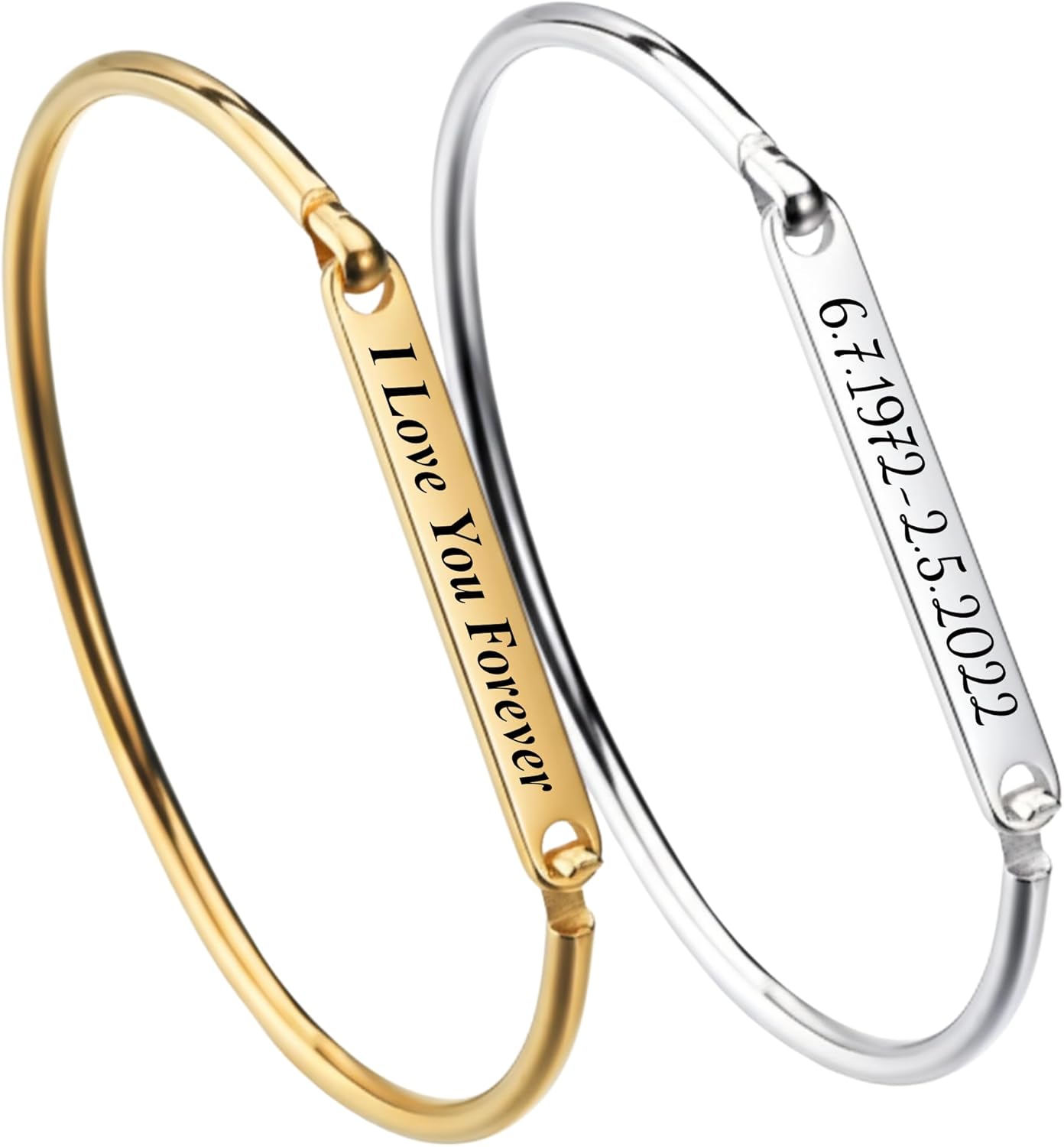 Personalized Engraved Bracelet Custom Name Jewelry Gift for Women Stainless Steel Bangle with Names Initials Date Coordinates Anniversary Birthday Present Couples Friendship Memorial