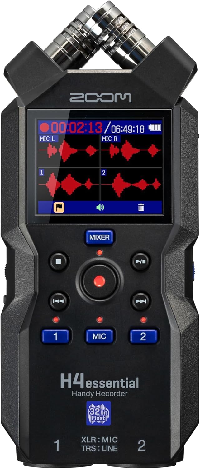 Zoom H4essential Tragbarer Audio-Recorder-Set mit 4 Spuren, 32-Bit, mit Zoom APH-4e Zubehörpaket mit haariger Windschutzscheibe, gepolsterter Hülle, AC-Adapter und USB-C-Kabel