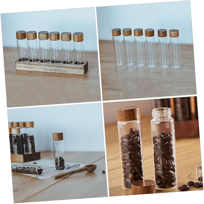 Set de 6 Tubos de Vidrio Herméticos para Café con Soporte de Madera miniatura 4