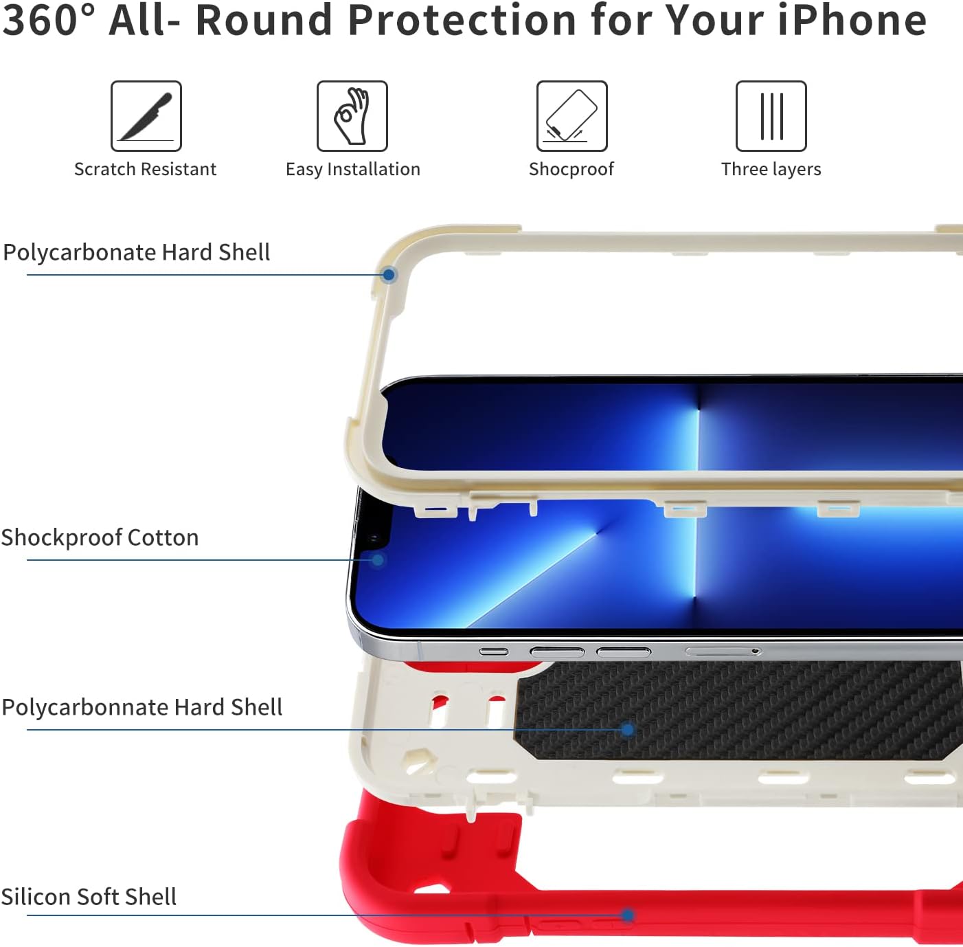 MARKILL Compatible with iPhone 13 Pro Case 6.1 Inch with Built-in 360°Rotating Ring Stand, Military Grade Drop Protection Full Body Heavy Duty Case 3 in 1 Protective Cover (Hot Pink) - Image 3