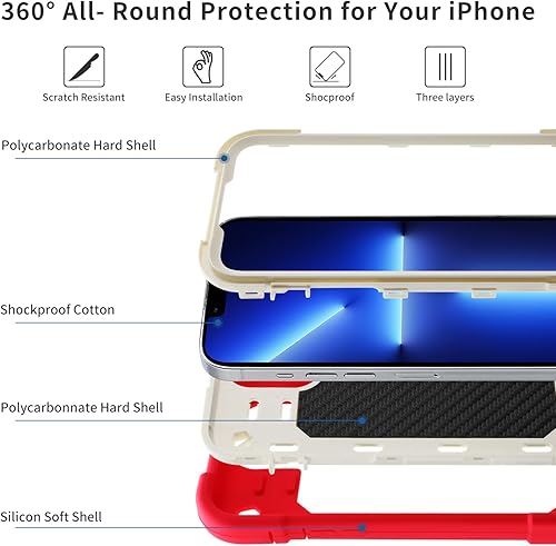 Miniatura 3 de Funda para iPhone 13 Pro Max de 6.7 pulgadas con soporte de anillo, con 2 protectores de pantalla de vidrio + 1 protector de lente de cámara, funda
