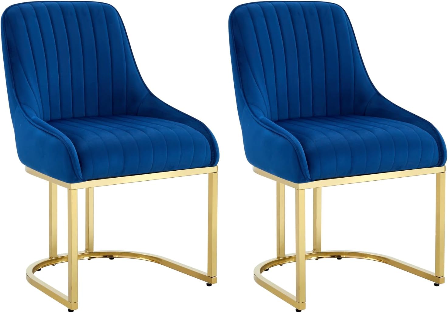 HYGRAD® Pair of Luxury Velvet Dining Chairs Armless Dining Room Chairs Gold Legs Soft Padded Velvet For Dining Cafe Restaurant Home (Blue)