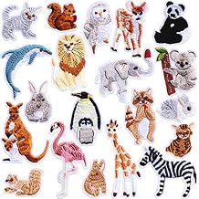 PAGOW 20PCS Animals Embroidered Patches, Zoo Animals Iron on Patches, Cute Embroidered Panda Giraffe Lion Flamingo Squirrel Rabbit Sewing Patches DIY Appliques for Shoes Clothes Backpacks Caps