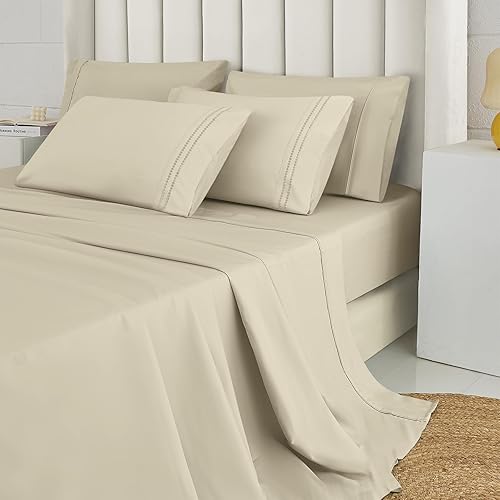 MICORAL ProBreathing - Juego de sábanas Queen de 6 piezas, 60% microfibra, 40%, bolsillo profundo de 16 pulgadas, sábanas frescas y ultrasuaves,