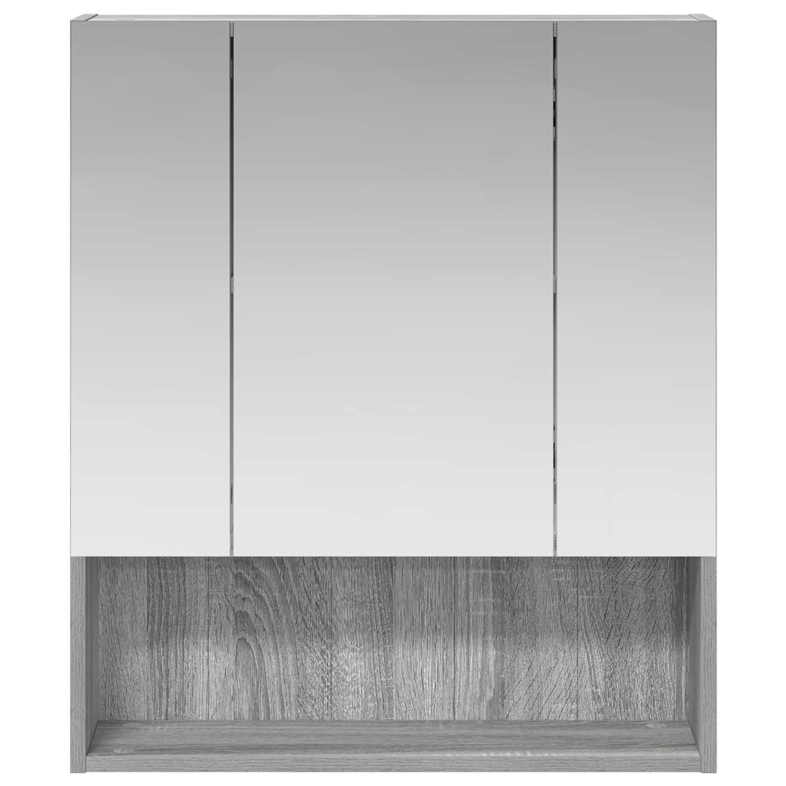 Szafka łazienkowa z lustrem Sonoma szara płyta drewnopochodna, 60 x 14,5 x 70 cm, z miejscem do przechowywania i dwustronnym dwukierunkowym lustrem, montowana na ścianie, z 2 półkami na meble
