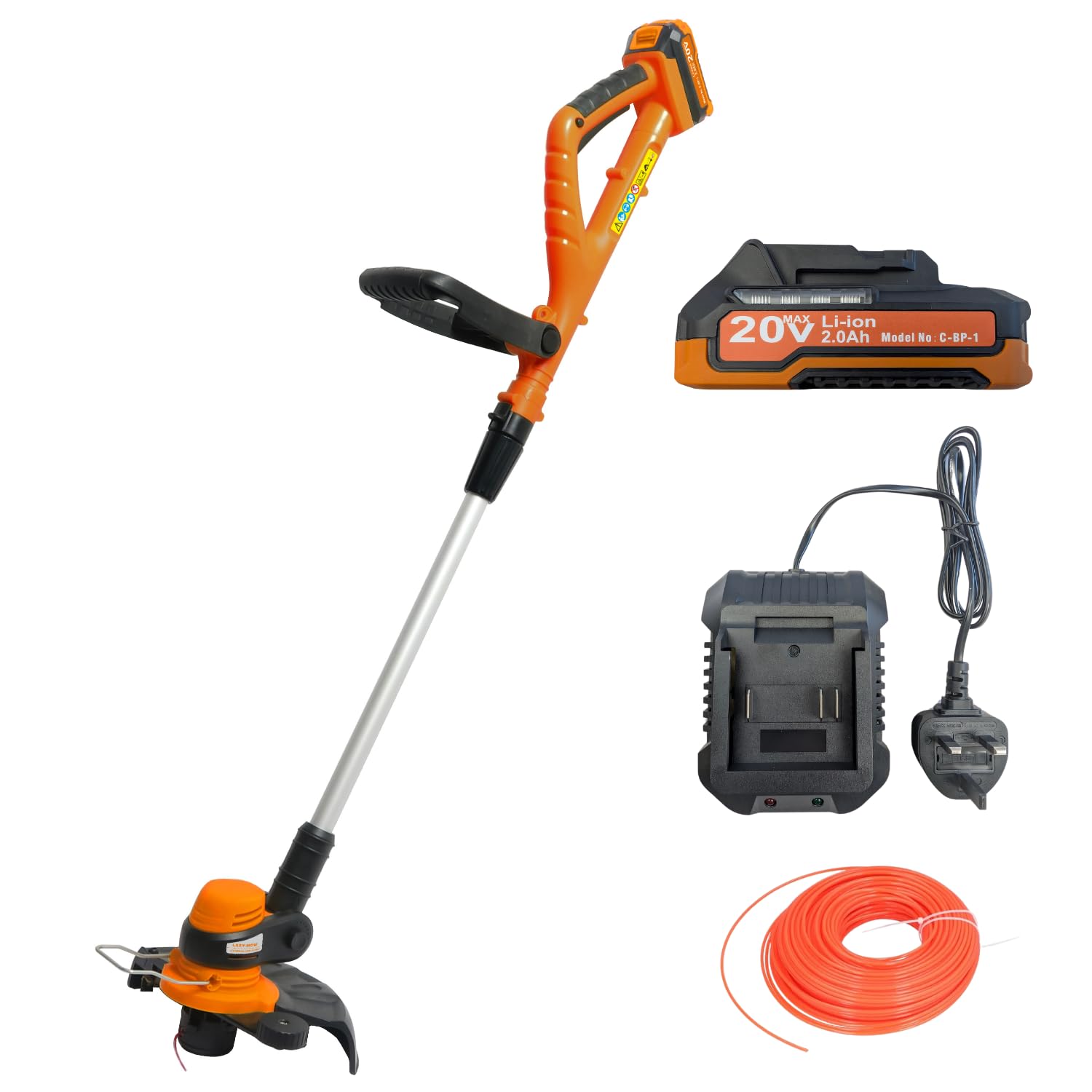 CORDLESS GRASS TRIMMER with 20V Battery and Charger - Lightweight 1.5kg Grass Strimmer with Auto-Feed Line, 250mm Cutting Width, Adjustable Head and Handle