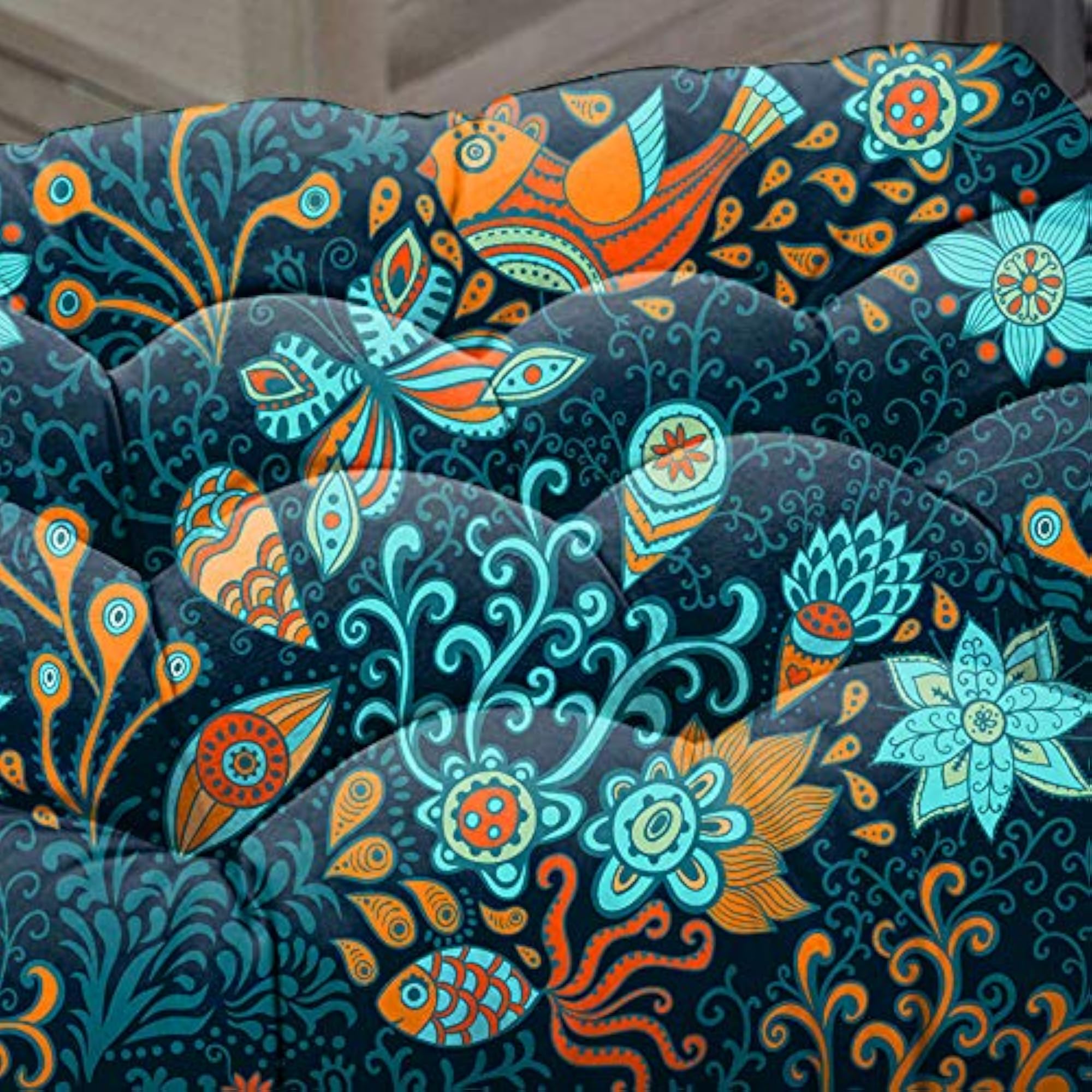 Flower Printed Square Chair Pads with Ties, Large Size