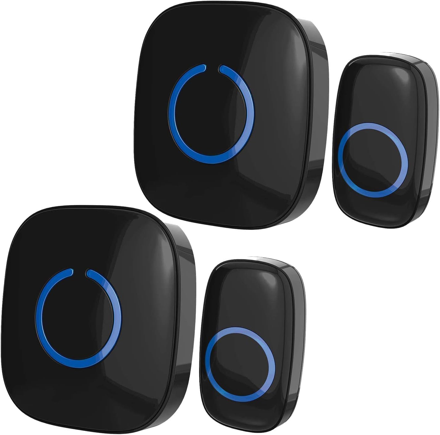 SadoTech Wireless Doorbell 2-pack, showing two black push buttons and two black receivers.
