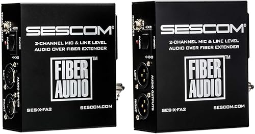 Sescom SES-X-FA2 - Kit de extensor de fibra de audio de 2 canales con batería portátil y nivel de línea