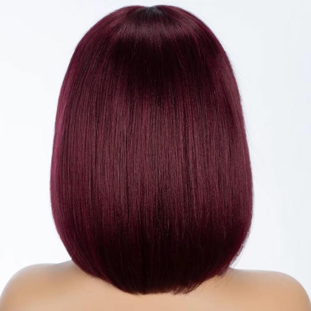 Haarpflege 10 Zoll Gerade Bob Echthaarperücke Mit Pony Für Frauen 100% Tragefertig(Rood,8inches)