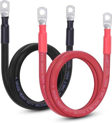 Miniatura 10 de Shirbly Cable de batería de calibre 4, cable de batería de 1 pie y 4 AWG con terminales de 38 pulgadas, cables inversores de cable de soldadura de