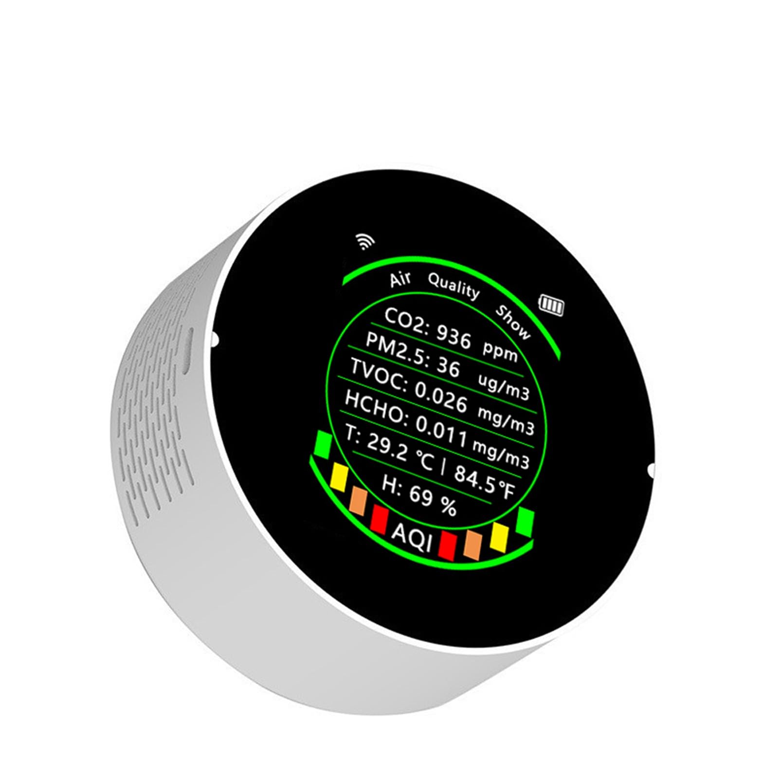 Mini Misuratore Multifunzionale della qualità Dell'aria, Rilevatore di CO2 TVOC per Interni, Bianco, con Tester di umidità e Temperatura (#1)