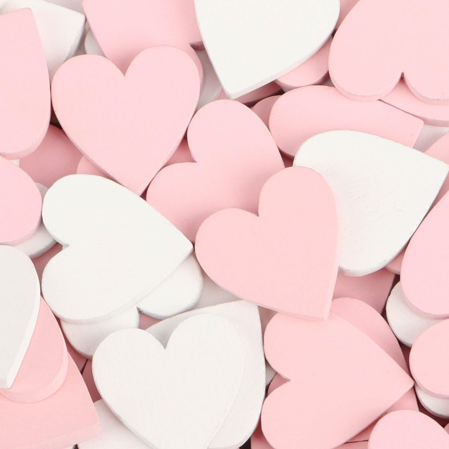 COM-FOUR® 200x mini Heart Scatter Decorations, Pink & White Wooden Hearts for Crafts - Image 4