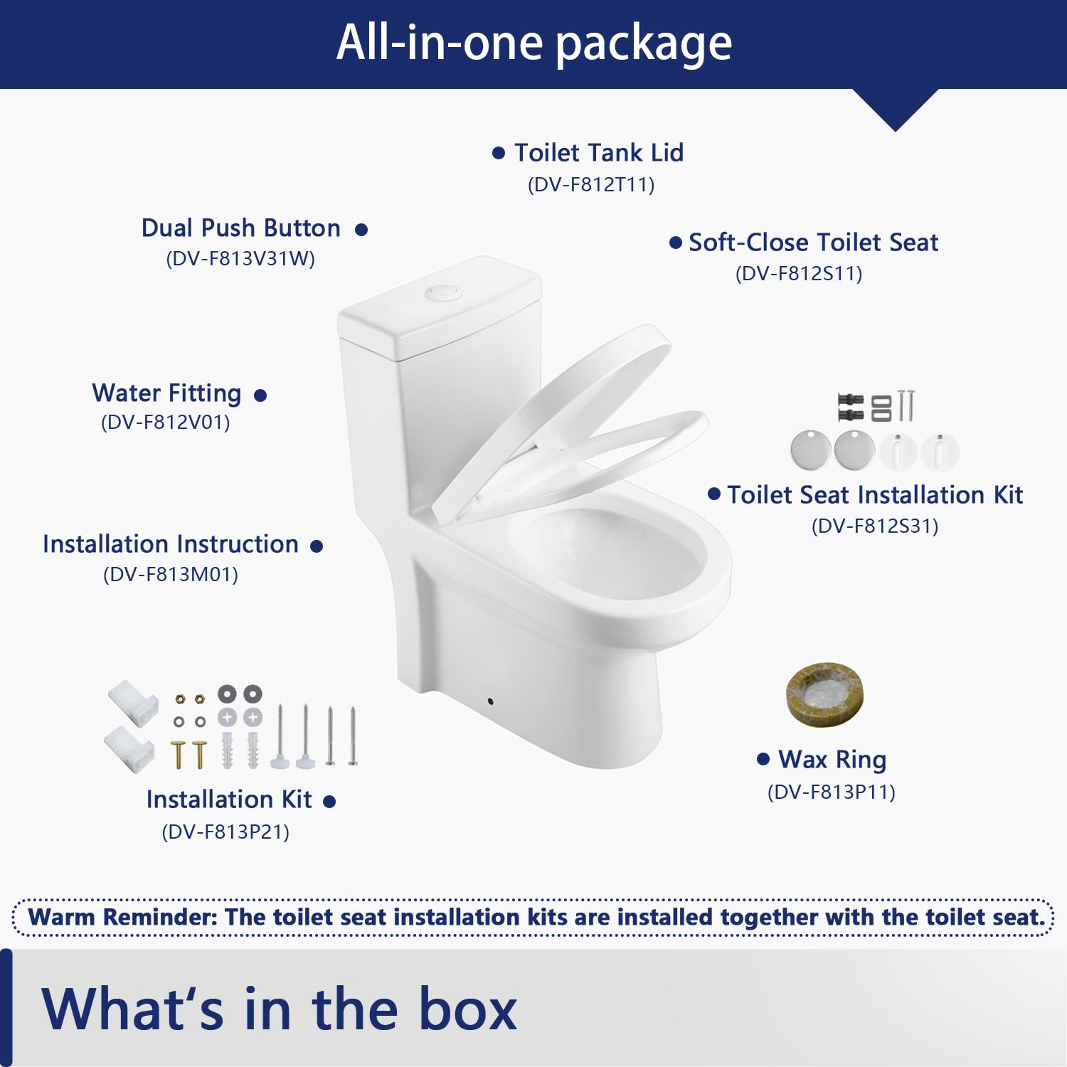 DeerValley Toilettes compactes monobloc, 30,5 cm, avec siège à fermeture douce, bouton blanc, idéal pour les petits espaces de salle de bain
