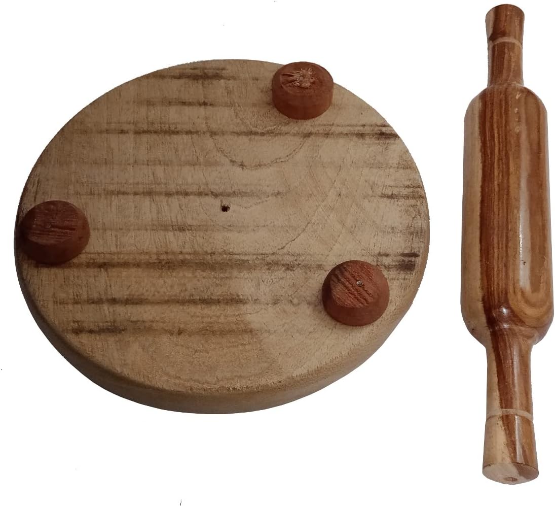 Purpledip Wooden Chakla Belan Roti Maker Rolling Pin Board Set (9 Inch Diameter); Kitchen Utensil (11069)