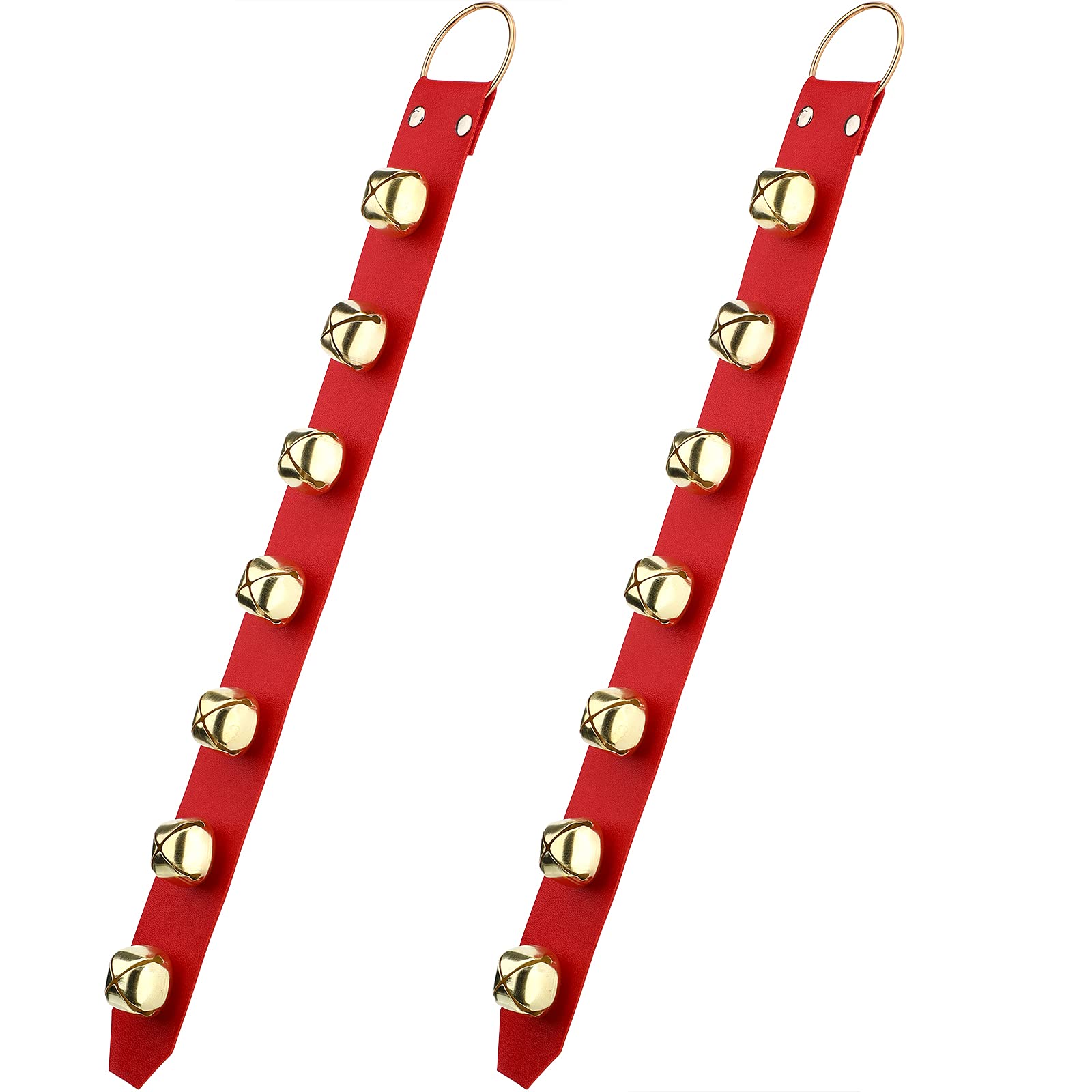 Clochette de porte pour chien en similicuir rouge et 7 grelots dorés