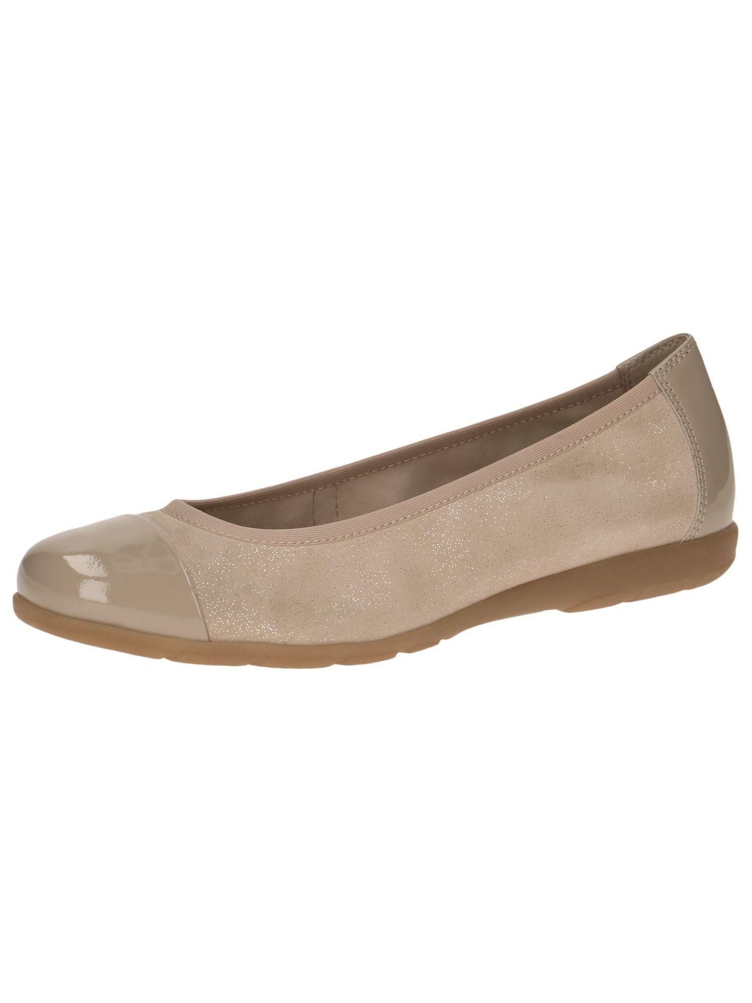 CAPRICE Women Ballet Flats Leather with Patent Finish, Beige (Sand Comb), 3.5 UK
