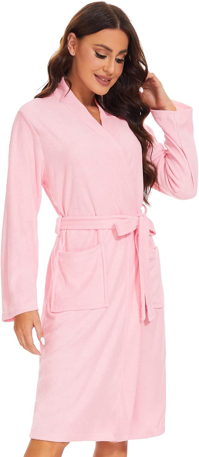 Knuffnee Women Bath Robes Terry Cloth Towel Robe Knee Length Bathrobe with Pockets - Image 2