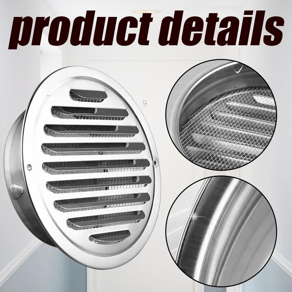 3 Inch Stainless Steel Soffit Vents, Round Vent Cover with Built-in Fly Screen Mesh, Louver Grille Cover Air Vent, Silver, 1Pcs