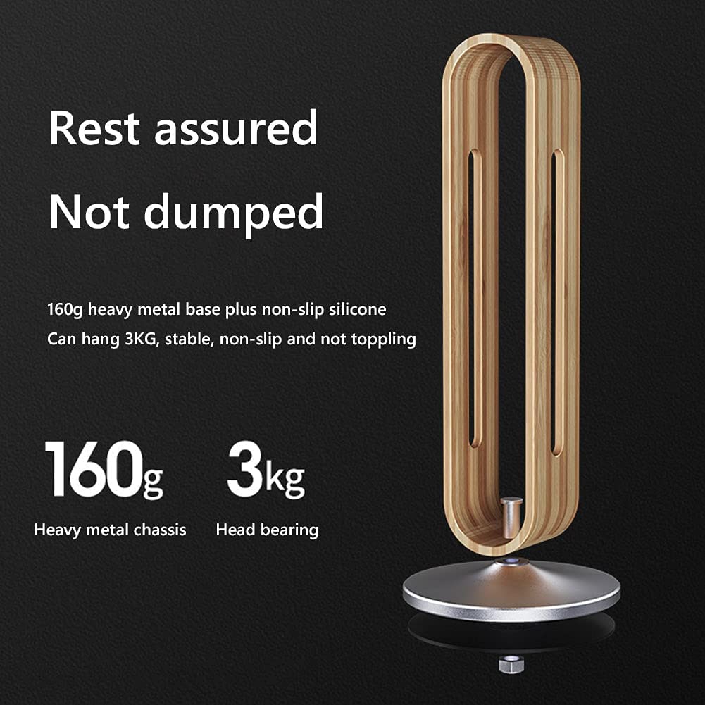 MRKU Supporto per Cuffie, Gancio per Auricolari, Supporto da scrivania in Legno di bambù e Alluminio, Accessori per riporre Auricolari da Gioco.