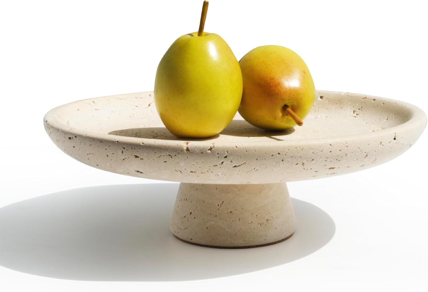 10 Inch Natural Travertine Fruit Bowl, Pedestal Stand Decorative Stone Bowl with Matte Finish for Table or Kitchen Countertop (Yellow Cave Stone)