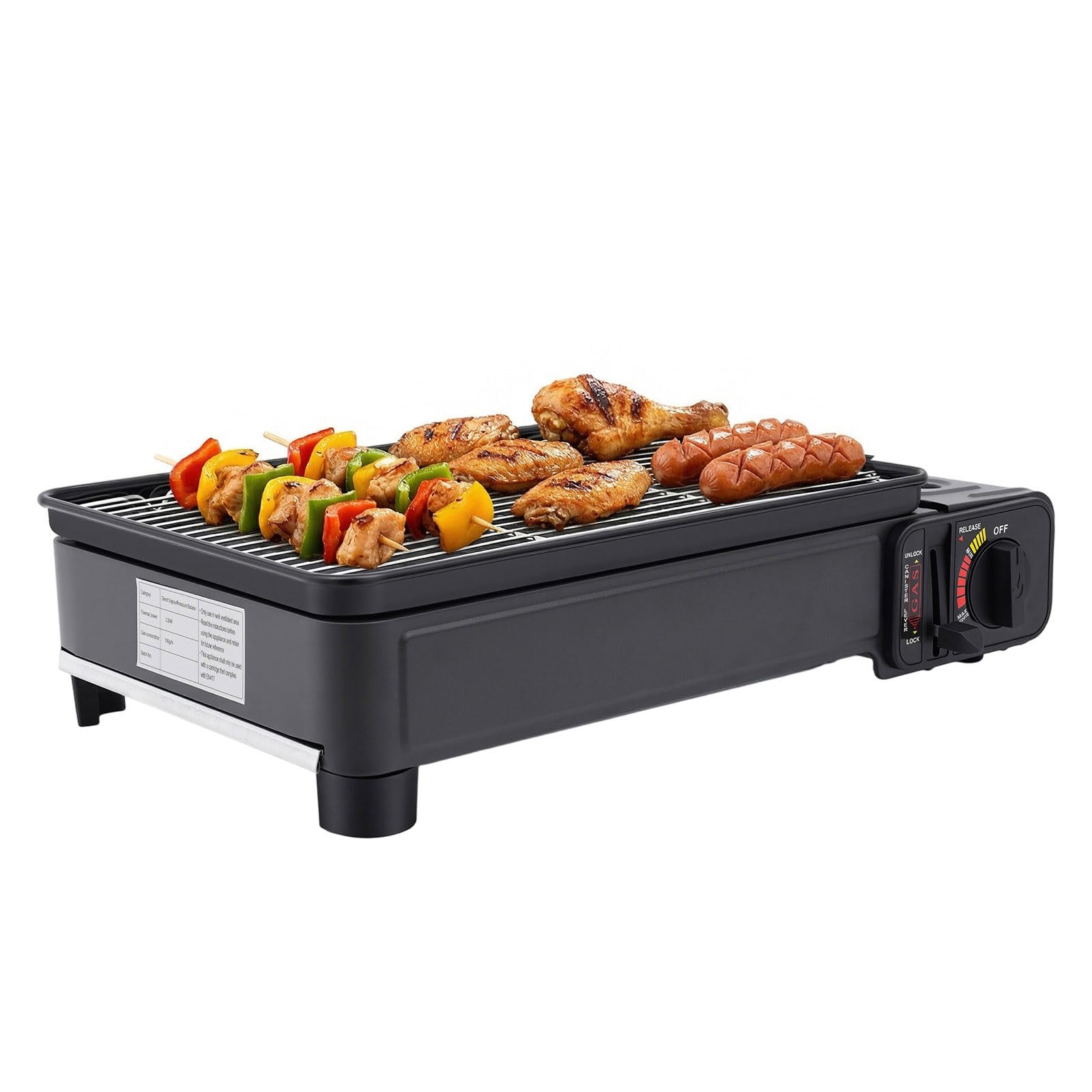 Camping Gasgrill & Gaskocher Outdoor, 2200W Tischgrill Gas Campinggrill Überspannungsschutz mit Fettbehälter, Koffer & 2 Grillnetz, Klein Tischgasgrill Tragbarer für Camping, Terrasse