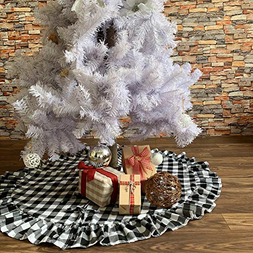 Amidaky Christmas Tree Skirt Cotton Buffalo Plaid Black And White 48 Inch Ruffle For Xmas Holiday Tree Decorations #TOP4