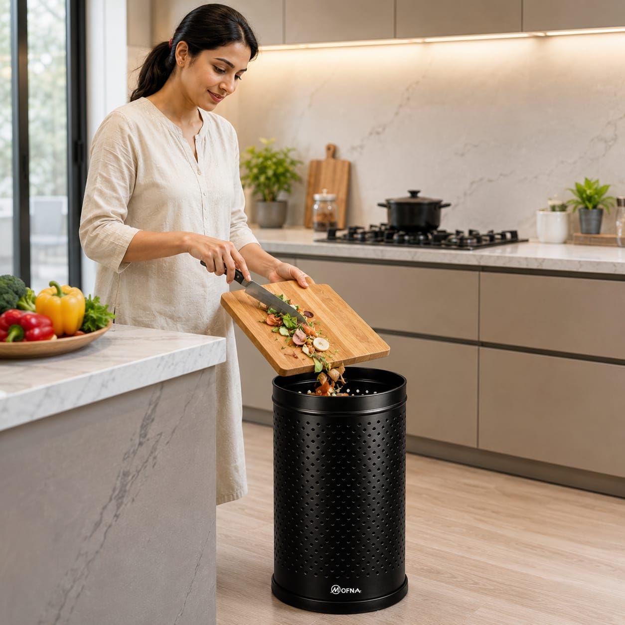 mofna Stainless Steel Perforated Dustbin for Home, Trash Can with Anti-skid Base, Garbage Bin for Bathroom, Office, Bedroom, Kitchen & Toilet or Commercial Use- (7x10 In -6 Liter, Black), Pack of 1 2