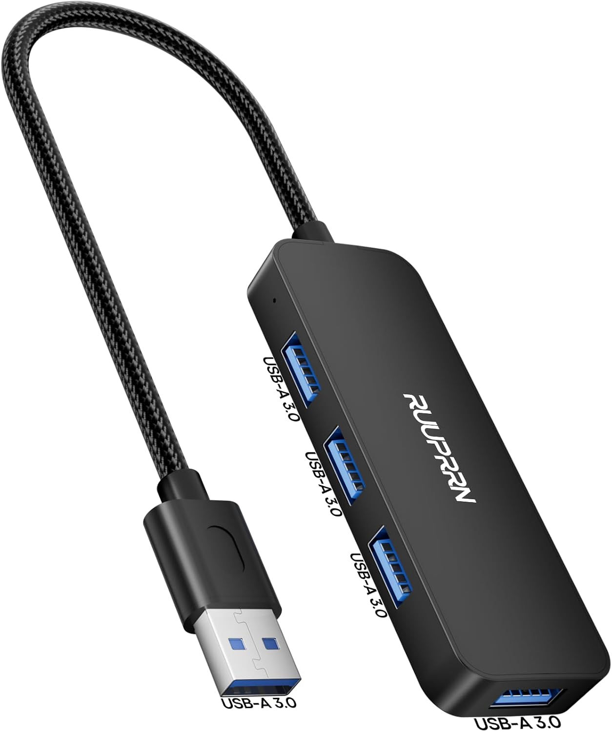 USB 3.0 Hub, 4-Port USB-A Splitter, 5Gbps High-Speed Data Adapter, Plug & Play USB Extender Hub for Laptop, PC, Desktop, Keyboard, Mouse, Flash Drive, External HDD, Printer, 1FT