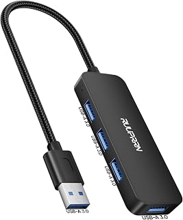 USB 3.0 Hub, 4-Port USB-A Splitter, 5Gbps High-Speed Data Adapter, Plug & Play USB Extender Hub for Laptop, PC, Desktop, Keyboard, Mouse, Flash Drive, External HDD, Printer, 1FT