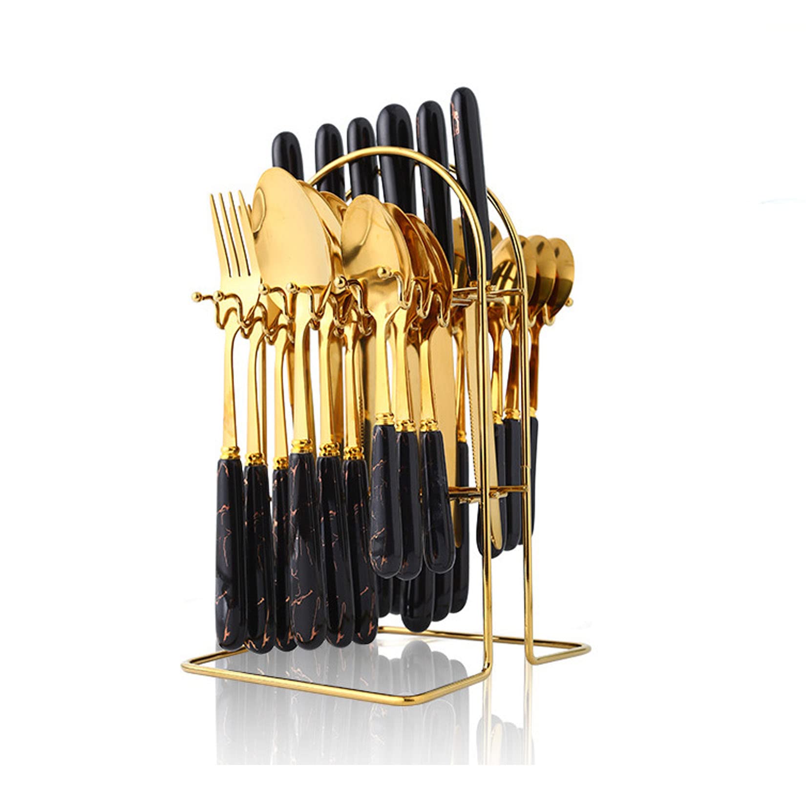 Juego De Cubiertos Para El Hogar Con Estante Para Colgar, Almacenamiento Independiente Y Fácil De Usar, Material De Acero Inoxidable Duradero, Tenedor, Cuchara, Cuchillo, Juego De Cucharas De Té,Negro