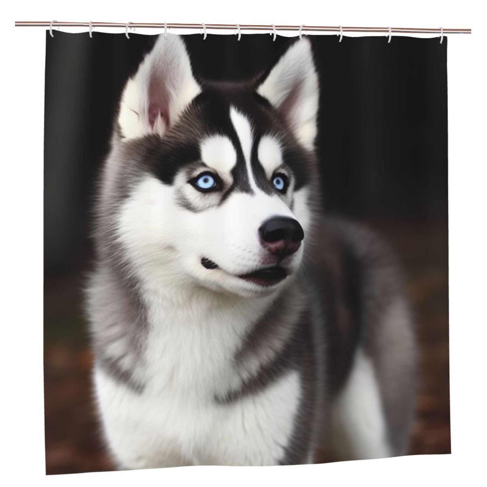 Rideau de douche 182x182 cm épais imperméable avec 12 crochets motif husky