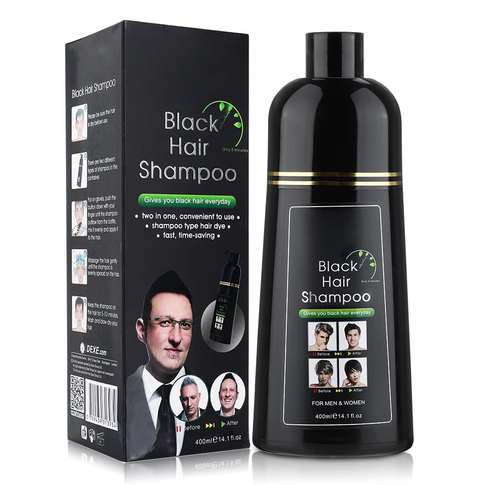 YUOLITA400ml Black Hair Shampoo for Natural Hair, Instant Blackening Dye Hair Dye Shampoo Black Color for Men Women, Mild Plant Formula Lasts 30 Days
