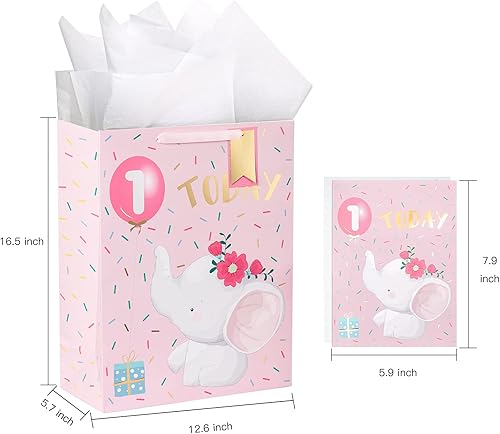 Miniatura 2 de WRAPAHOLIC Bolsa de regalo extra grande de 16 pulgadas con tarjeta y papel de seda, adorable diseño de elefante para bebé, baby shower, fiesta