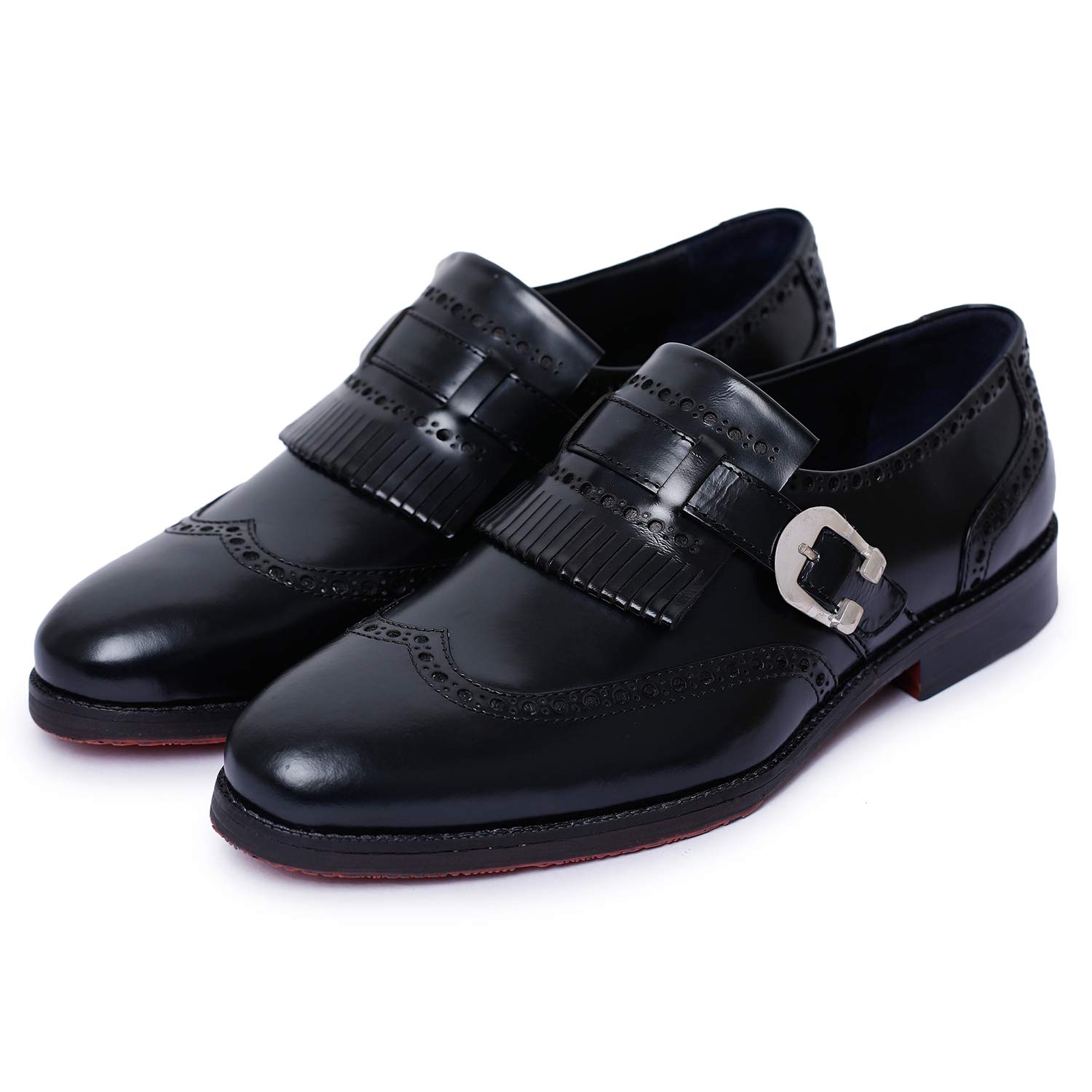 Photo 1 of Lethato Men's Wingtip Brogue Kiltie Monk Strap Loafer Dress Shoes- Black