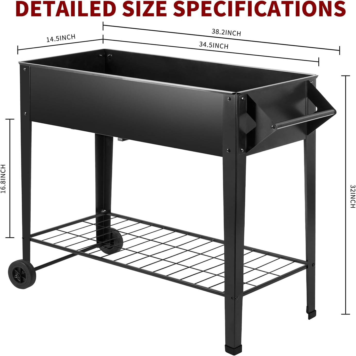 32" Tall Raised Garden Bed Outdoor with Wheels & Storage Shelf or Mobility,Mobile Anti-Rust Steel Planters for Outdoor Plants,Planter Box for Vegetables/Flower/Herbs,Patio-Balcony-Backyard