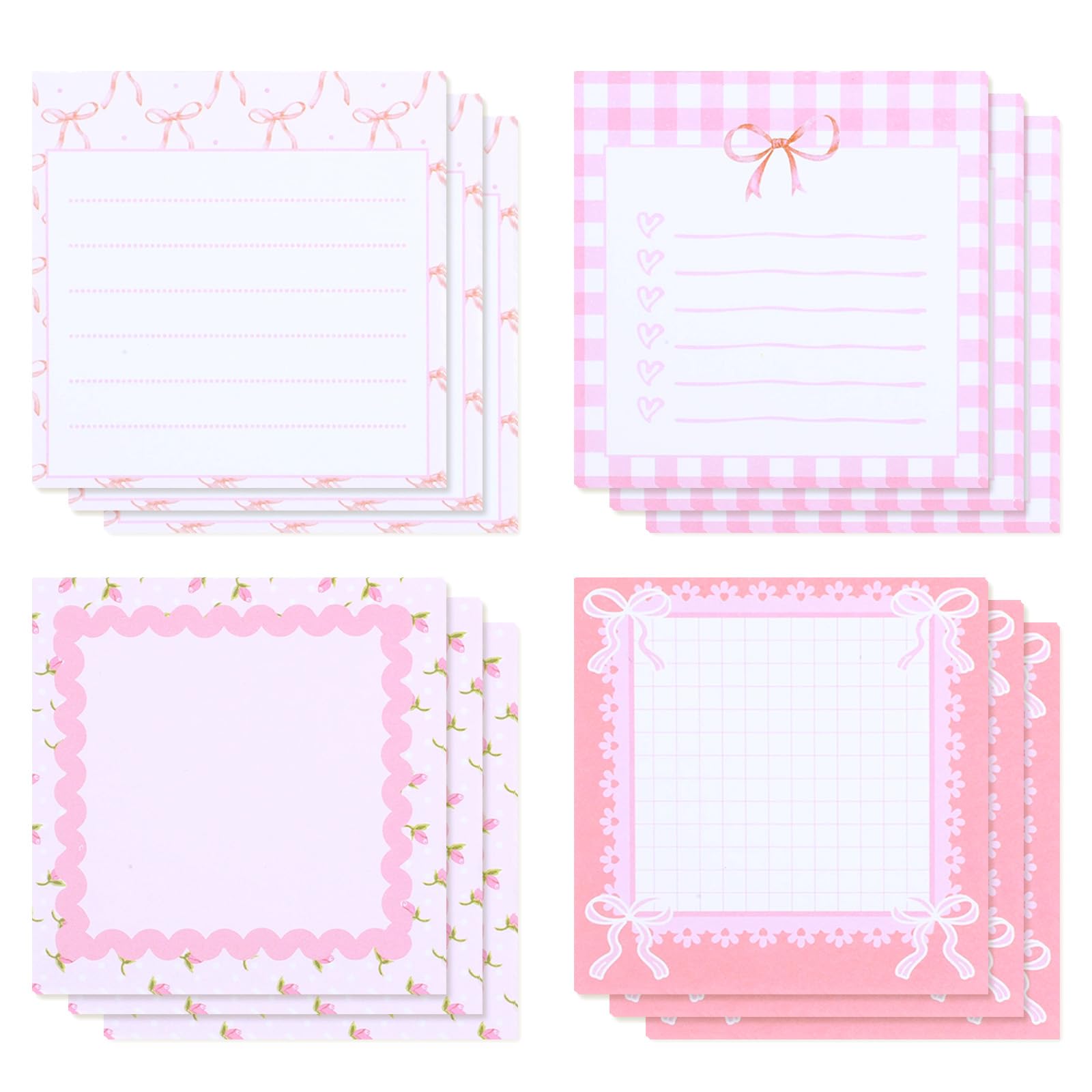 Photo 1 of 1 Pcs Coquette Bow Sticky Notes, 3x3 Inch Pink Note Pad