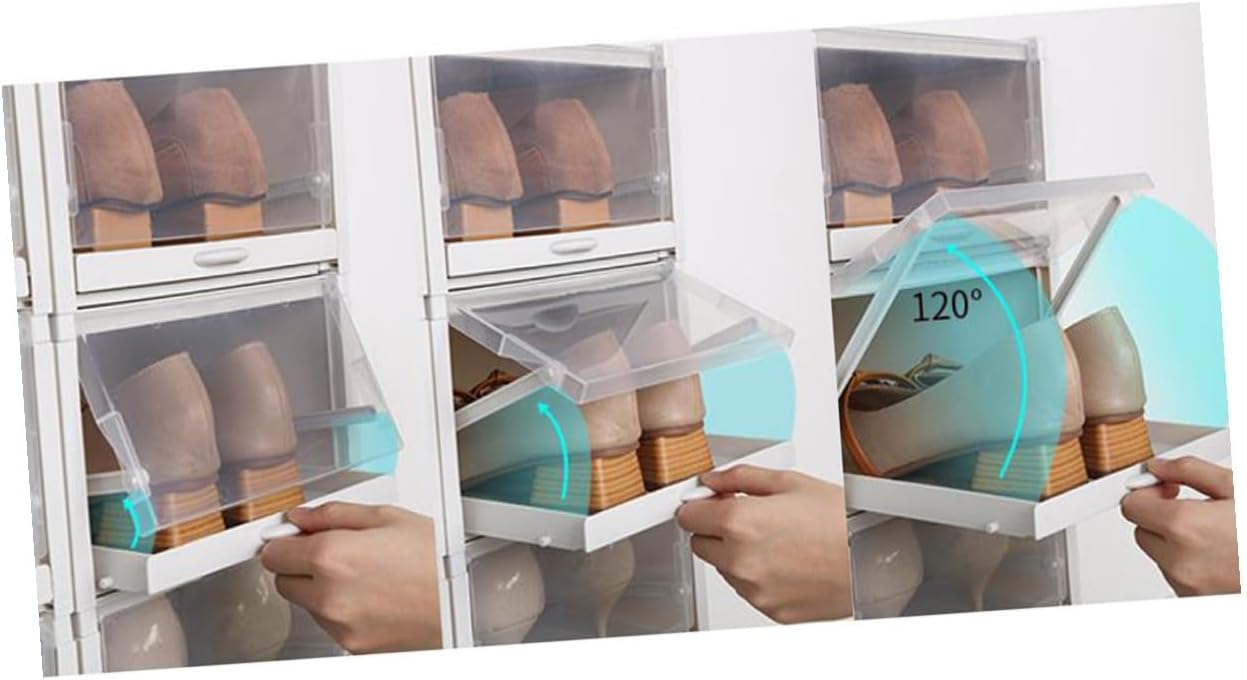 Outanaya 3pcs Transparent Plastic Shoebox Organizer Stackable Drawer Type Shoe Storage Box for Women Grey Design for Easy Identification and Access