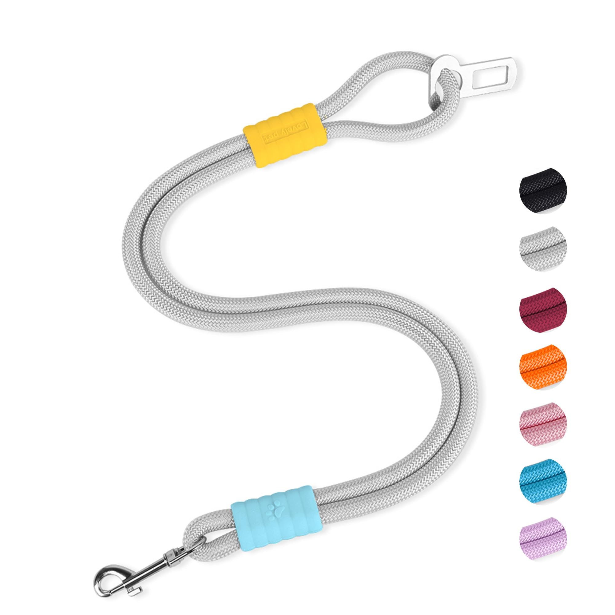 JOYPAWS 2-in-1 Dog Car Seatbelt Leash & Walking Lead 28in Nylon Rope Leash