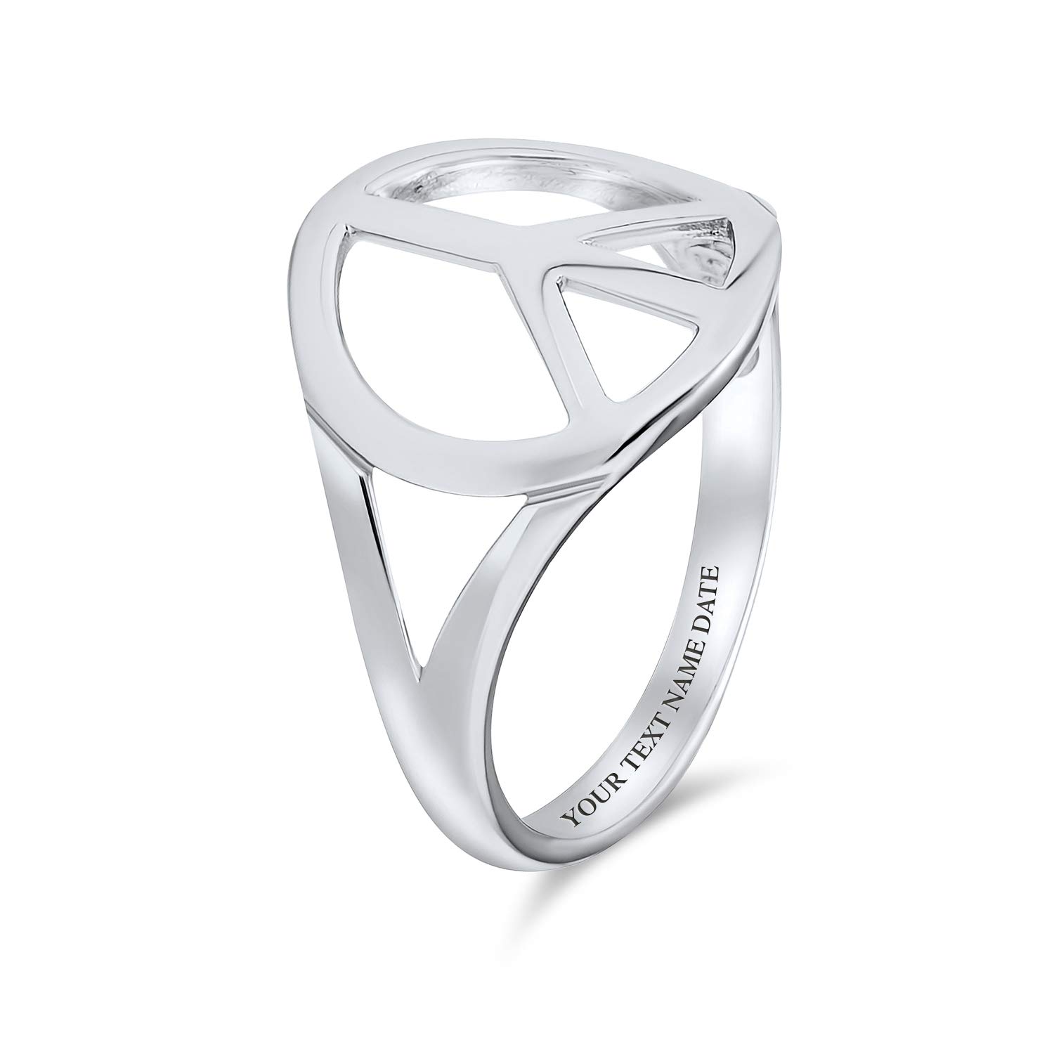 Stile retrò, semplice, in argento Sterling 925, simbolo aperto, simbolo della pace, anello con fascia divisa, per adolescenti e donne
